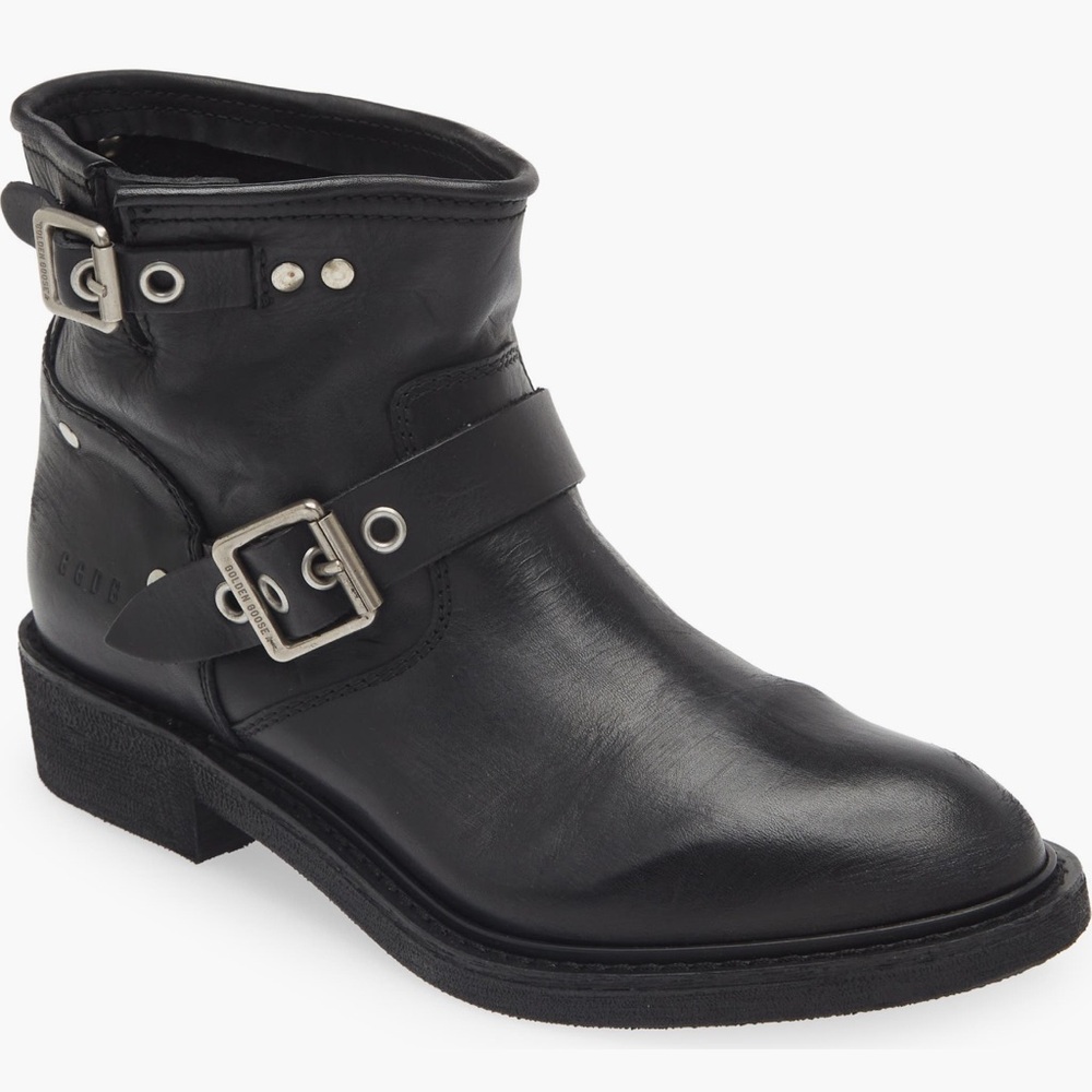 Black Leather Buckle Ankle Boots - Women's - Picture 2 of 9